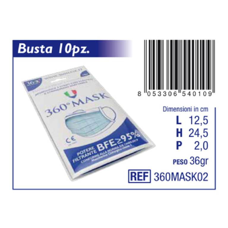 360MASK02 MASCHERINA CHIR 10PZ